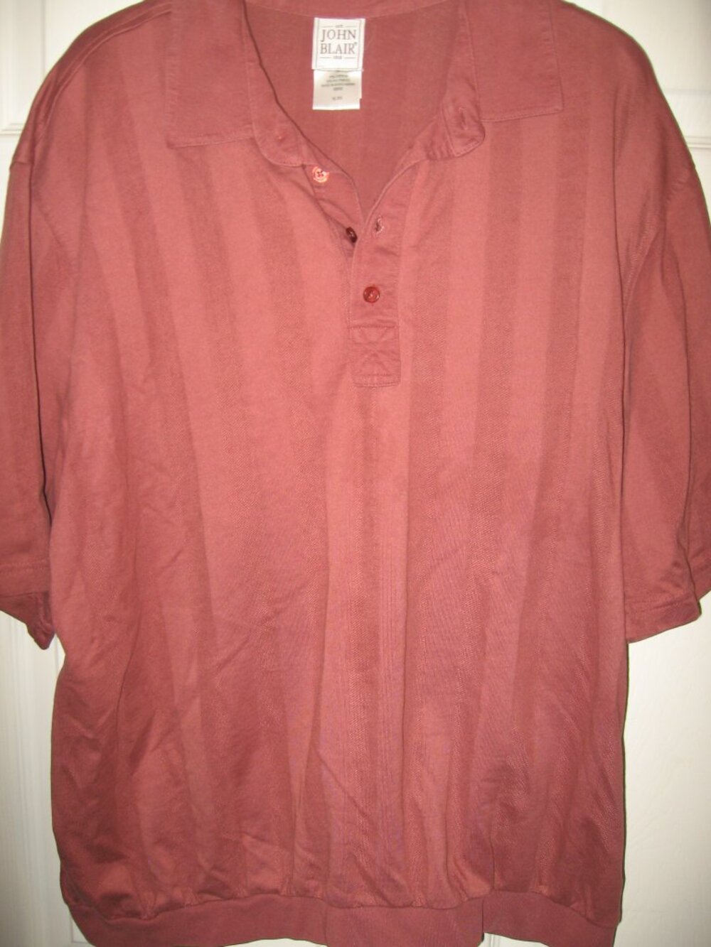 John Blair Banded Bottom Polo Men's Size XL Reddish Brown w/ Subdued Stripes